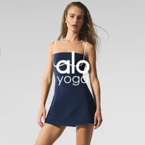 Alo Cross border Naked Color Collision Fake Two piece Sports Yoga Dress for Women, Anti exposure Primer, Outdoor Running Fitness Tennis Skirt