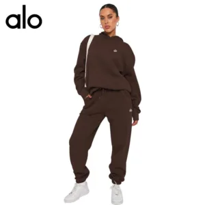 Aloyoga Cross border Europe and America New Solid Color Hooded Sports and Leisure Set Autumn/Winter Loose Fitness Hoodie Set [Brand] ALO