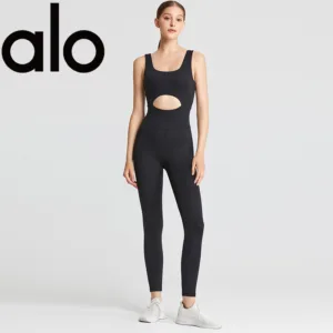 Alo yoga original one-piece yoga jumpsuit deep V-back dance Pilates with chest cushion fitness set [Brand] ALO
