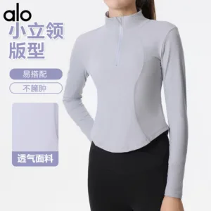 Alo autumn and winter half zipper slim fit windproof yoga suit long sleeved nude tight fit slimming Pilates suit Brand: Alo Yoga