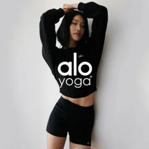 Alo’s new European and American style high waisted short sexy top with loose round neck and cinched waist, spicy girl’s New Year hoodie, women’s pure cotton [Brand] ALO