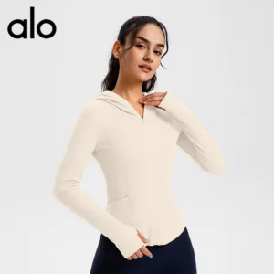 Alo Yoga Autumn/Winter Warm Thread Sports Quick Drying Zipper Fitness Clothing Women’s Slim Fit Long Sleeve Top Yoga Coat Brand: Alo Yoga
