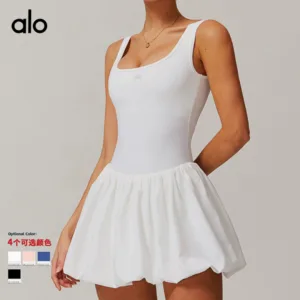 alo nude sporty dress, two pieces of women’s anti-glare base, sports and fitness, flower bud hem tennis dress
