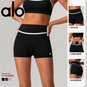 ALO original yoga shorts for women to wear as outerwear for running, high-elastic fitness pants, contrasting colors, nude feel, quick-drying three-point sportswear pants