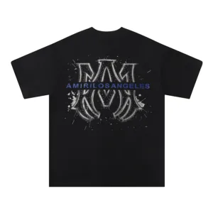 AMIRI 260g Summer Double Yarn Hot Stamping Silver Letter Print Round Neck Pullover Short Sleeve Couple T-Shirt [723]