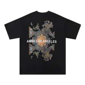 AMIRI 260g Summer Letter Print Round Neck Pullover Short Sleeve Couple T-Shirt [724]