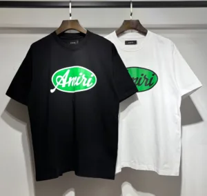 AMIRI 260g Summer Dual-Yarn Letter Pattern Print Crewneck Pullover Short-Sleeve Couple T-Shirt【729】