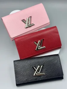 LV Genuine Leather Long Bifold Wallet with Turn-Lock Logo, Multifunctional Clutch & Flap Card Holder