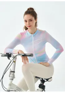 Alo yoga cycling suit women’s summer long sleeved rainbow dopamine breathable quick drying sports jacket cycling fitness suit