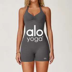 alo Cross-border brushed jumpsuit for women, with a cut-out beautiful back and neck, yoga wear, sports, running and fitness jumpsuit
