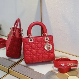 Dior Classic Red Lambskin My Lady Dior Bag – 5-Flap Large Capacity Shoulder & Crossbody Bag with Detachable Strap【10021】