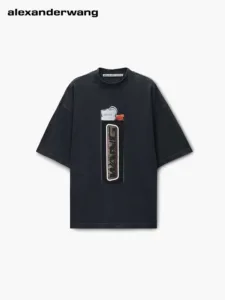 Alexander Wang Summer 2026 New Arrival Crystal Rhinestone Lighter Print Washed Vintage Short-Sleeve T-Shirt – Trendy Versatile Couple’s Tee