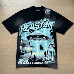 Hellstar Vintage Washed Graphic T-Shirt – 250g Heavyweight Cotton Streetwear Tee【6802】