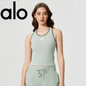 Alo yoga original sports vest with chest cushion yoga suit top, women’s outer wear beautiful back sleeveless fitness vest