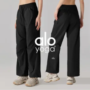 Alo assault pants loose straight leg sports pants women’s high waisted drawstring fitness wide leg pants casual running sports pants