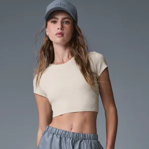 ALO official website’s same sports short sleeved women’s fitness top, short round neck yoga suit, quick drying running T-shirt