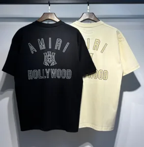 AMIRI 260g Summer Dual-Yarn Puffy Letter Pattern Print Crewneck Pullover Short-Sleeve Couple T-Shirt【733】