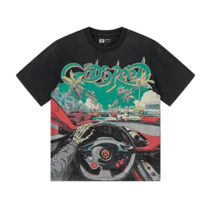 Godspeed Vintage Washed Rock Graphic T-Shirt – 250g Heavyweight Cotton Distressed Streetwear Tee【1185】