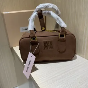 Miu Miu 24AW New Frosted Bowling Bag with Gift Box – Retro Matte Leather Tote (Size 23×7.5×11)[1803]