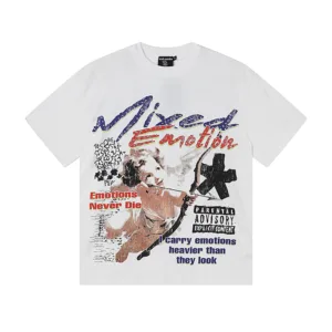 MIXED EMOTION Vintage Rhinestone Graphic T-Shirt – 240g Heavyweight Cotton Loose Fit Streetwear Tee【0098】