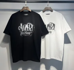 AMIRI 260g Summer Dual-Yarn Silver Foil Letter Pattern Print Crewneck Pullover Short-Sleeve Couple T-Shirt【727】