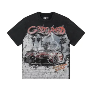 Godspeed Vintage Washed Rock Graphic T-Shirt – 250g Heavyweight Cotton Distressed Streetwear Tee【1181】