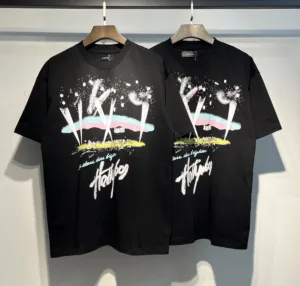 AMIRI 260g Double Yarn Summer Liquid Gold Graffiti Letter Starry Sky Print Round Neck Pullover Short Sleeve Couple T-Shirt [722]