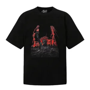 【Final Sale】Melt New Lightning & Flooded Statue of Liberty Print High Street Style Trendy Unisex Short Sleeve T-Shirt [M009]