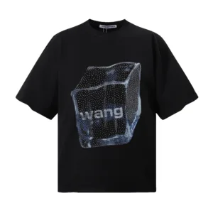 Alexander Wang High-Quality 2026 New Arrival Crystal Rhinestone Washed Vintage Short-Sleeve T-Shirt – Loose Oversized Fit Tee