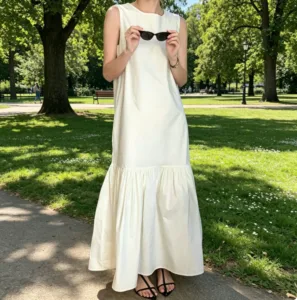 Wholesale 2026 Summer Vintage Hepburn Style Sleeveless Open Back Ruffle Edge Skirt Tank Top Dress Women’s Dress