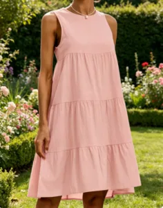 2026 Women’s Summer New Plus Size Cotton and Linen Sleeveless Dress with Loose Round Neck and Solid Color Patchwork